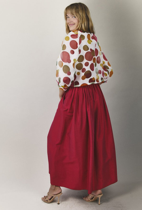 The Marilyn Skirt Maxi - Magenta Linen Taffeta