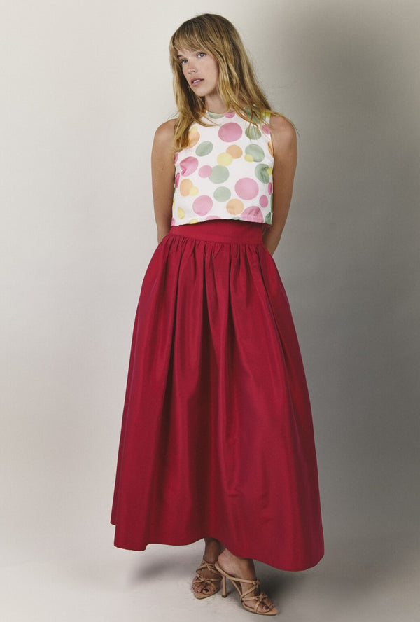 The Marilyn Skirt Maxi - Magenta Linen Taffeta