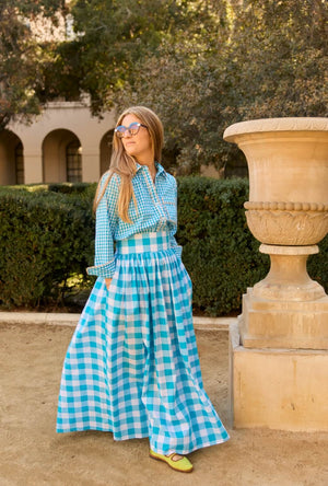 Buru x Ali Sisto The Marilyn Skirt Maxi - Turquoise Jumbo Gingham