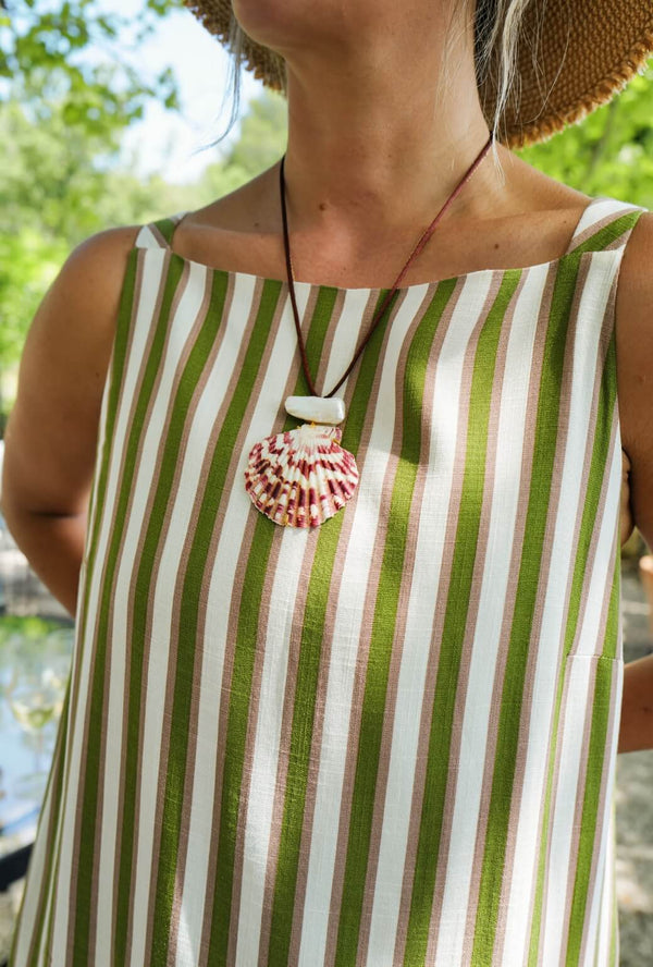 Buru x Megan Stokes The Megan MINI Dress - Green & Brown Stripe