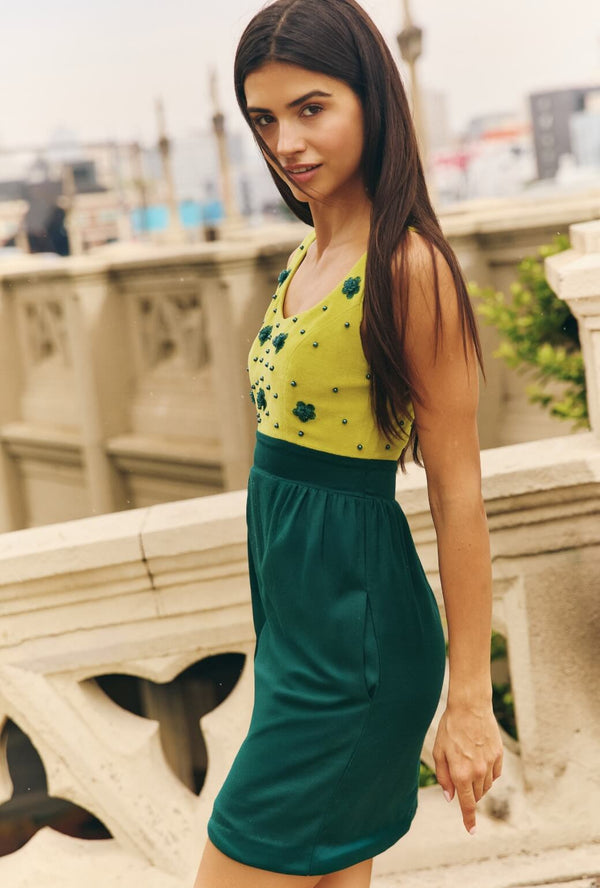 The Murray Dress - Chartreuse & Deep Green