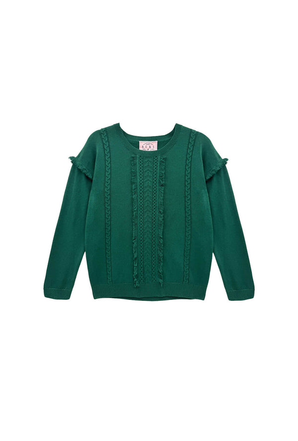 The Olive Fringe Sweater - BURU Deep Green Knit
