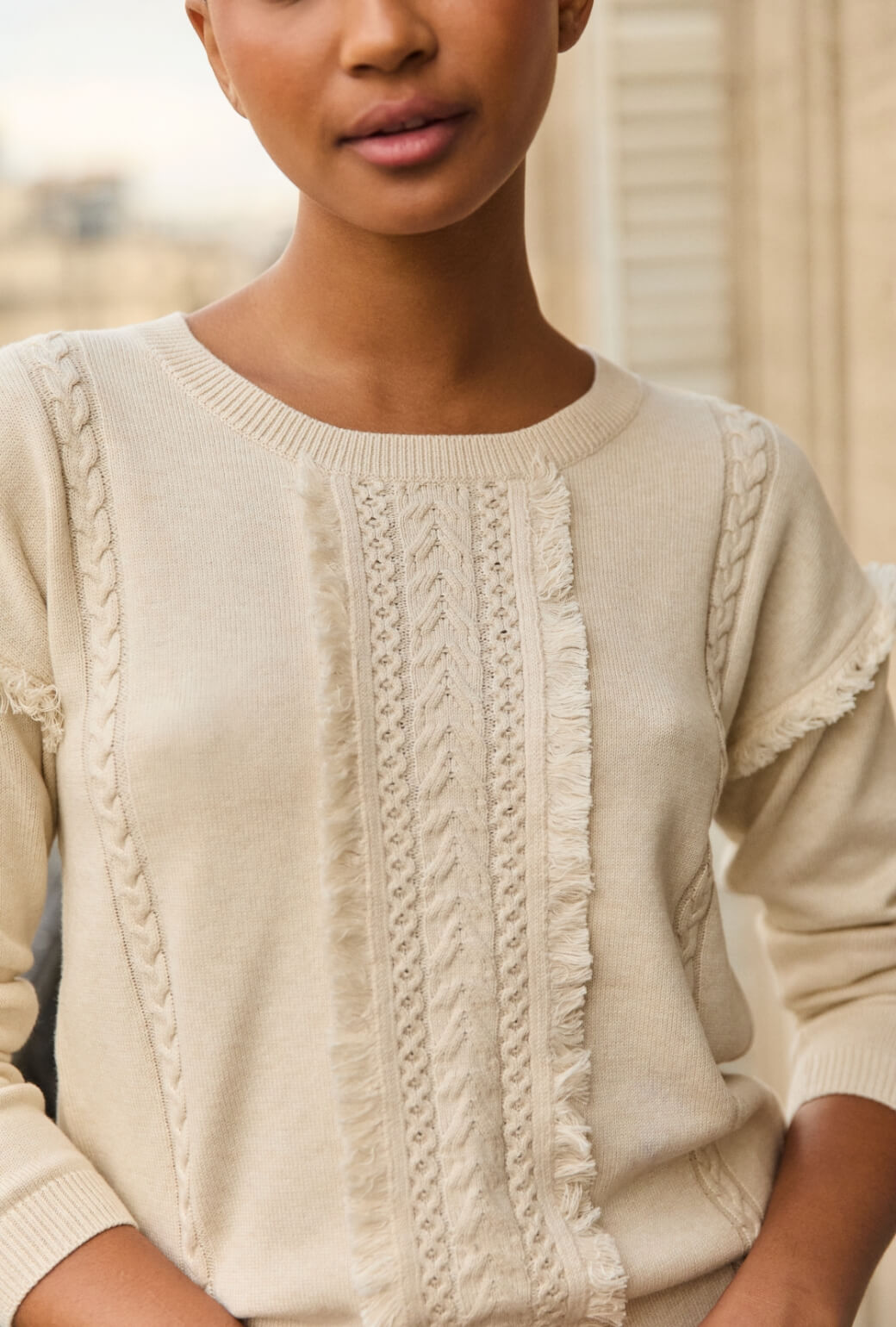 The Olive Fringe Sweater - Ivory Knit