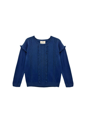 The Olive Fringe Sweater - Navy Blue Knit