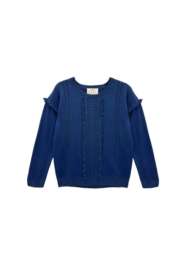 The Olive Fringe Sweater - Navy Blue Knit