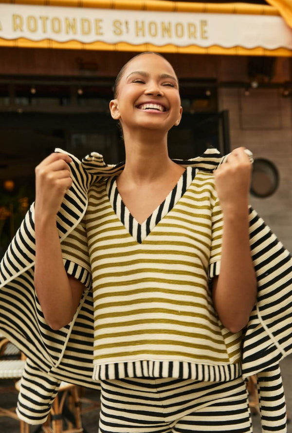 The Onasis Top - Moss & Black Striped Terry