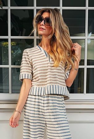 Onasis Top Taupe & Stripe Knit