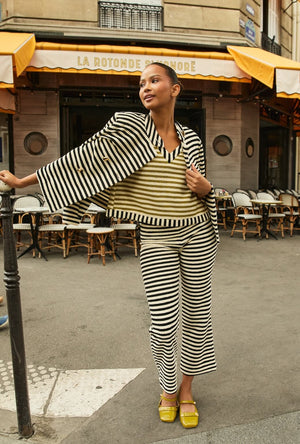 The Paley Pant - Black Striped Terry