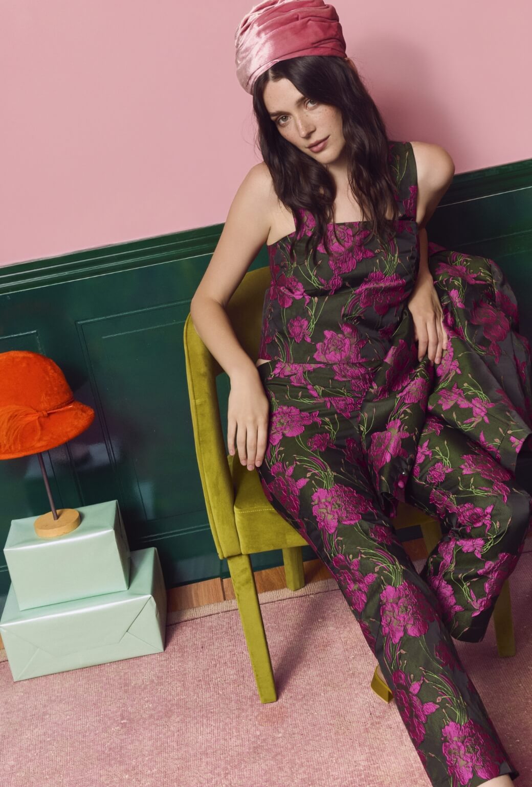 The Paley Pant - Magenta Floral Jacquard