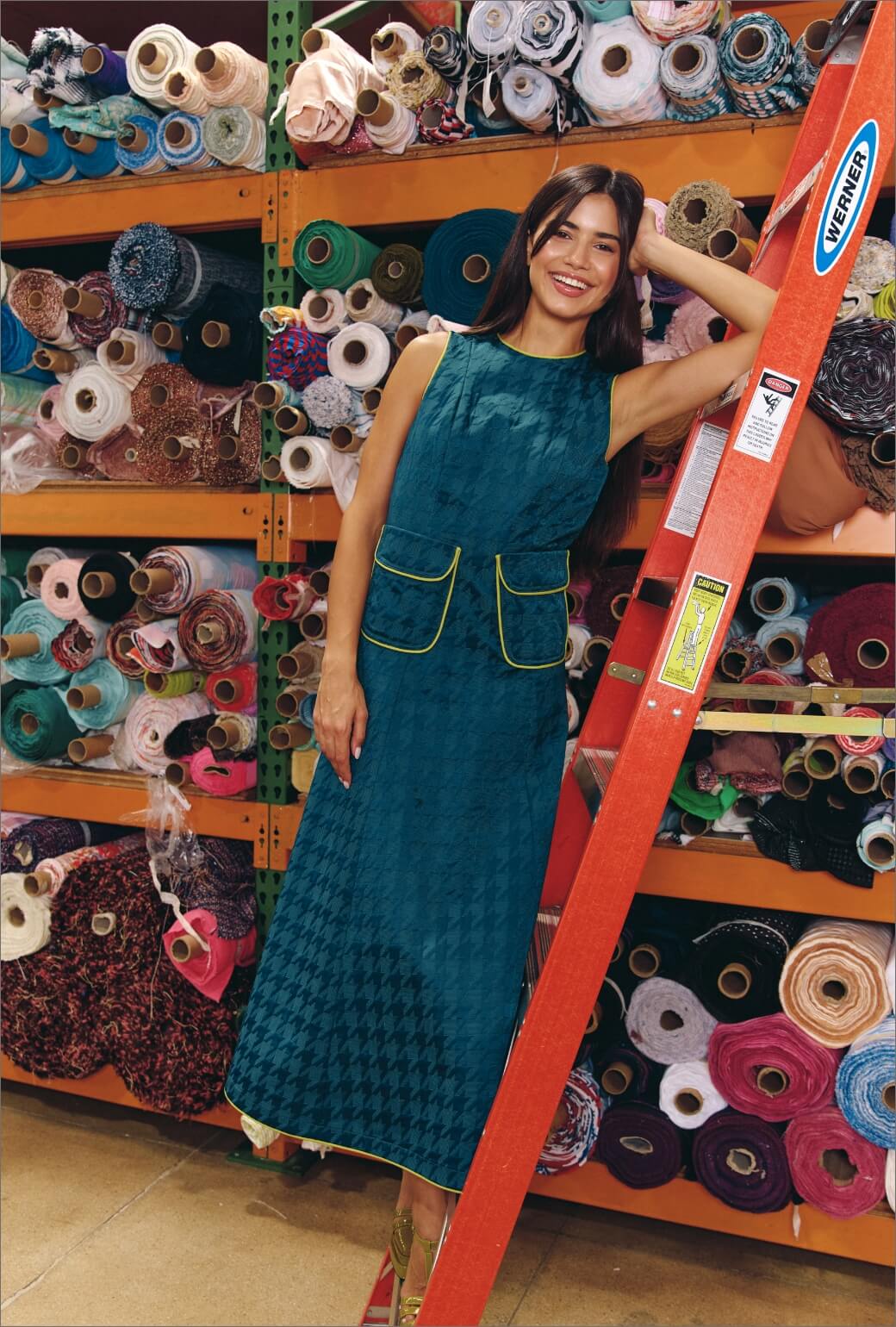 The Patch Pocket Kelly Gown - Jade Houndstooth Jacquard
