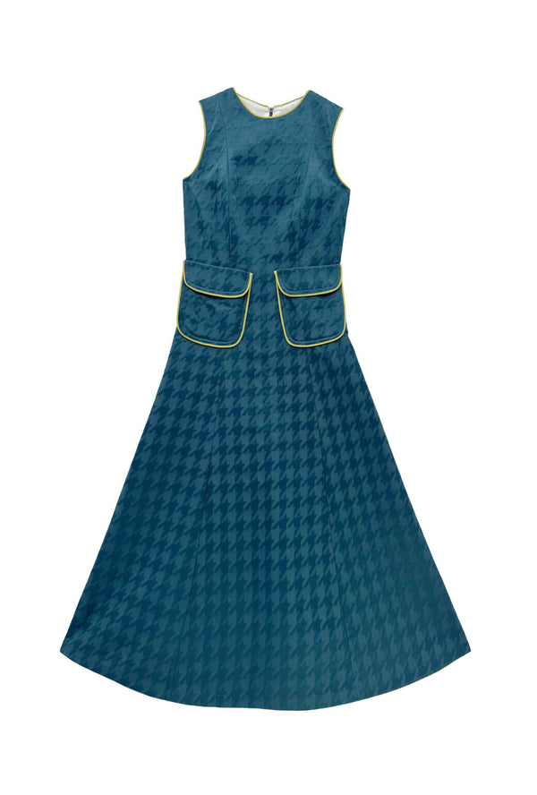 The Patch Pocket Kelly Gown - Jade Houndstooth Jacquard