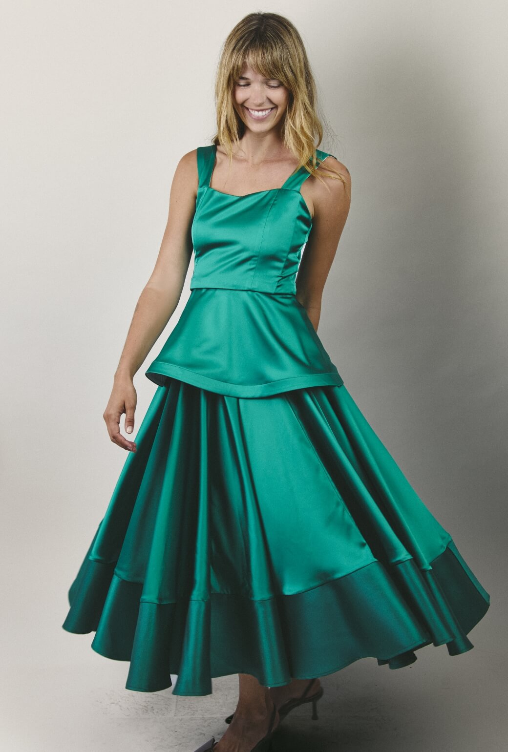 The Peplum Bustier - Green Satin