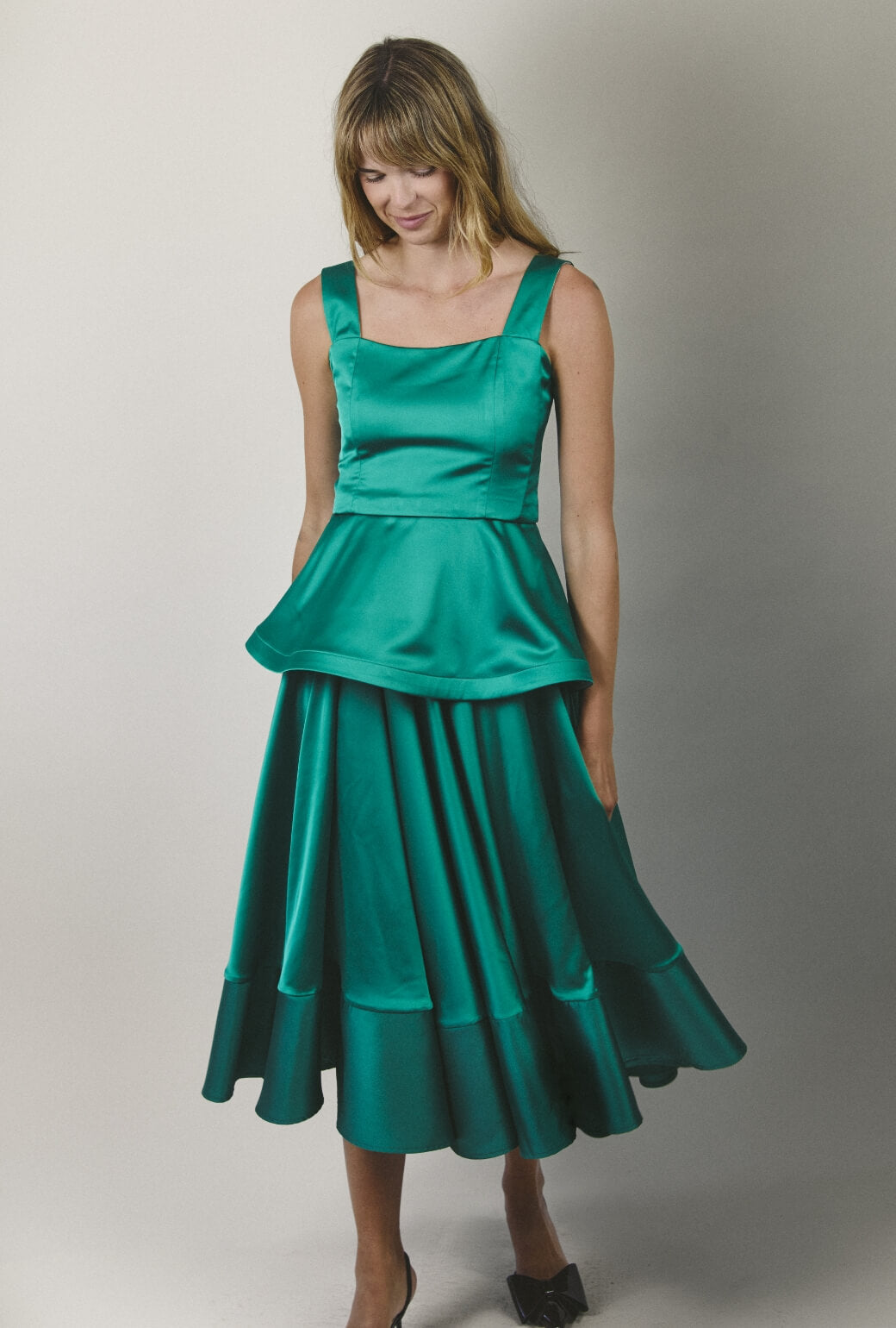 The Peplum Bustier - Green Satin