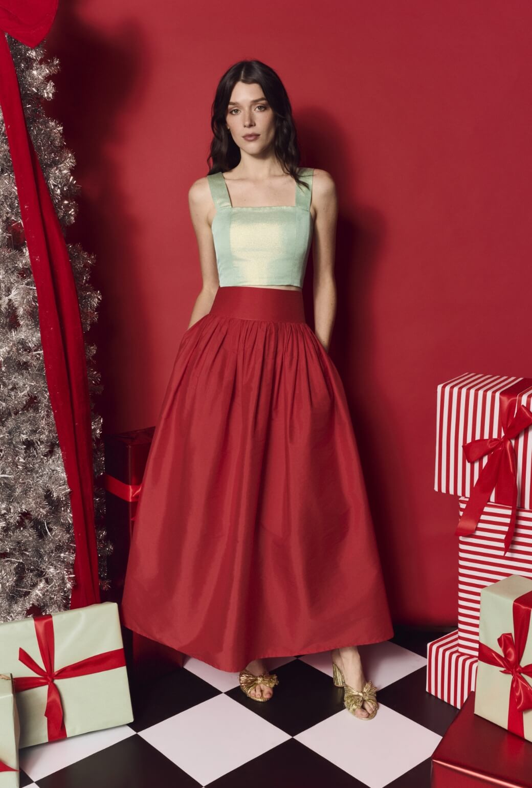 The Marilyn Skirt Maxi - Red Taffeta