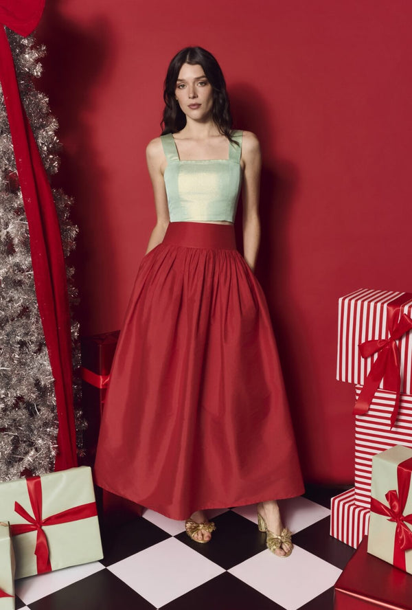 The Marilyn Skirt Maxi - Red Taffeta
