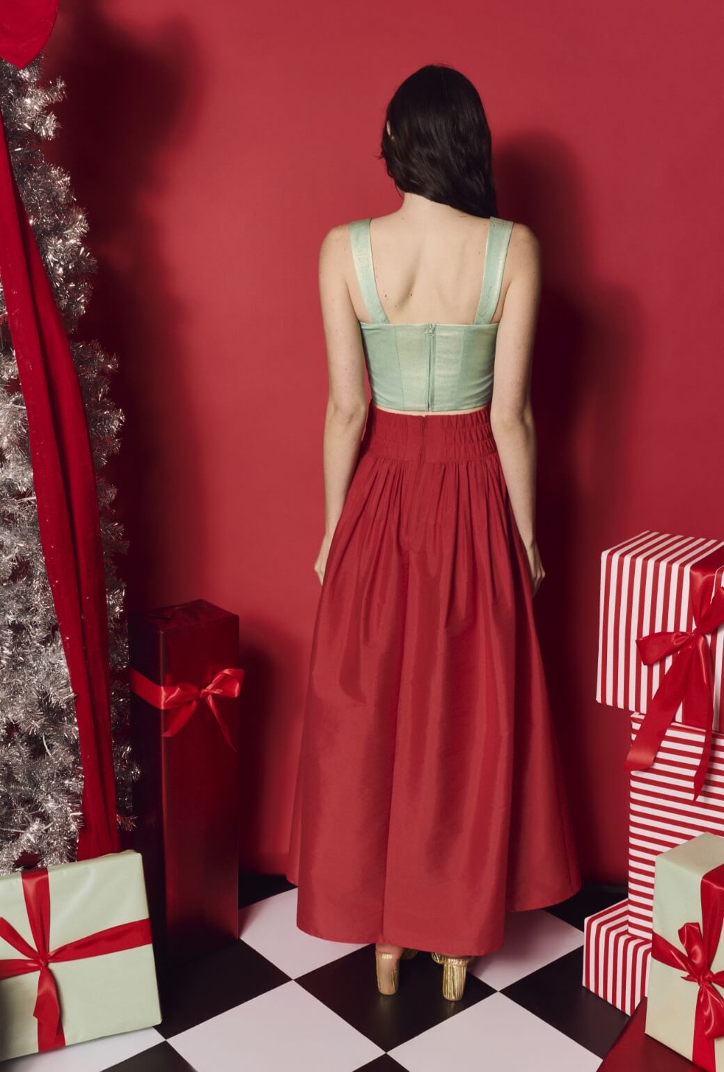 The Peplum Bustier - Mint Green Shimmer