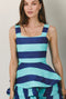 The Peplum Bustier - Turquoise and Blue Stripe Silk