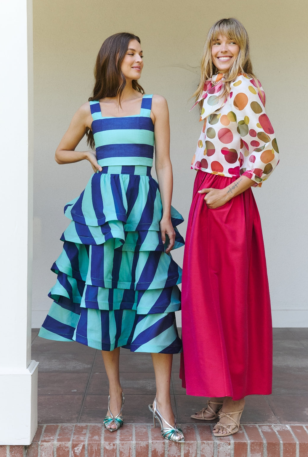The Peplum Bustier - Turquoise and Blue Stripe Silk