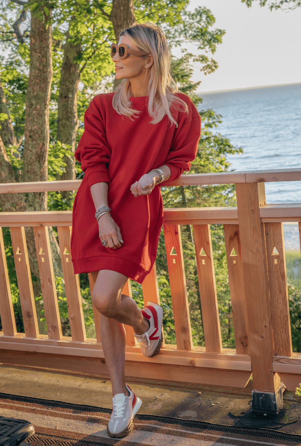 Red sweatshirt dress hotsell