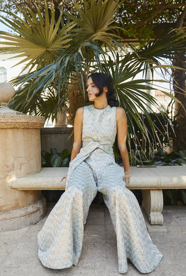 The Royale Jumpsuit - Aqua Channels Brocade