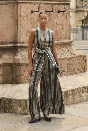 The Royale Jumpsuit - Green Embroidered Silk