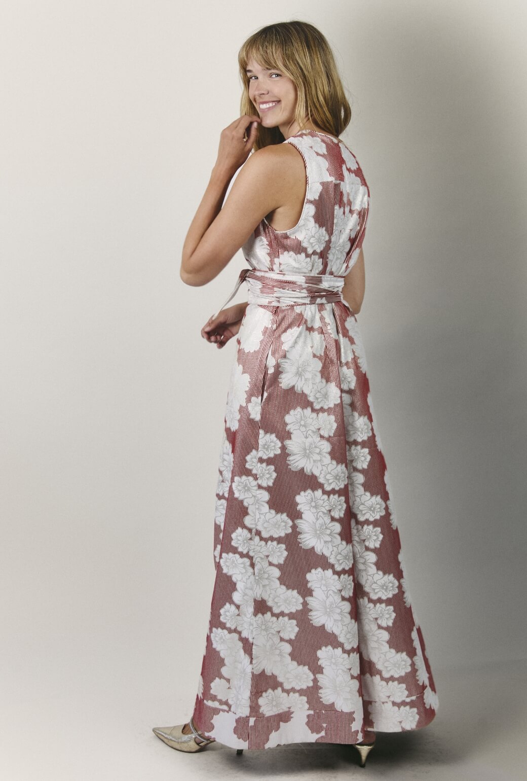 The Royale Jumpsuit - Red Floral Brocade