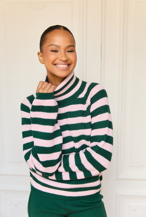 The Schafer Stripe Sweater - Deep Green & Ballet Pink