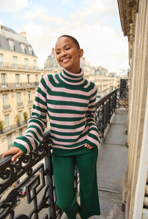 The Schafer Stripe Sweater - Deep Green & Ballet Pink