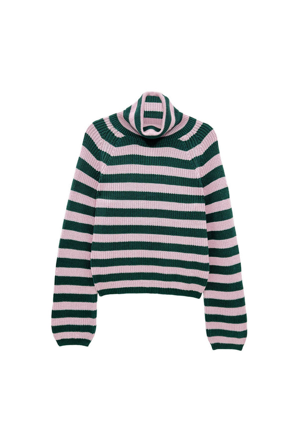 The Schafer Stripe Sweater - Deep Green & Ballet Pink