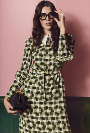 The Skipper Dress Maxi - Olive Dot