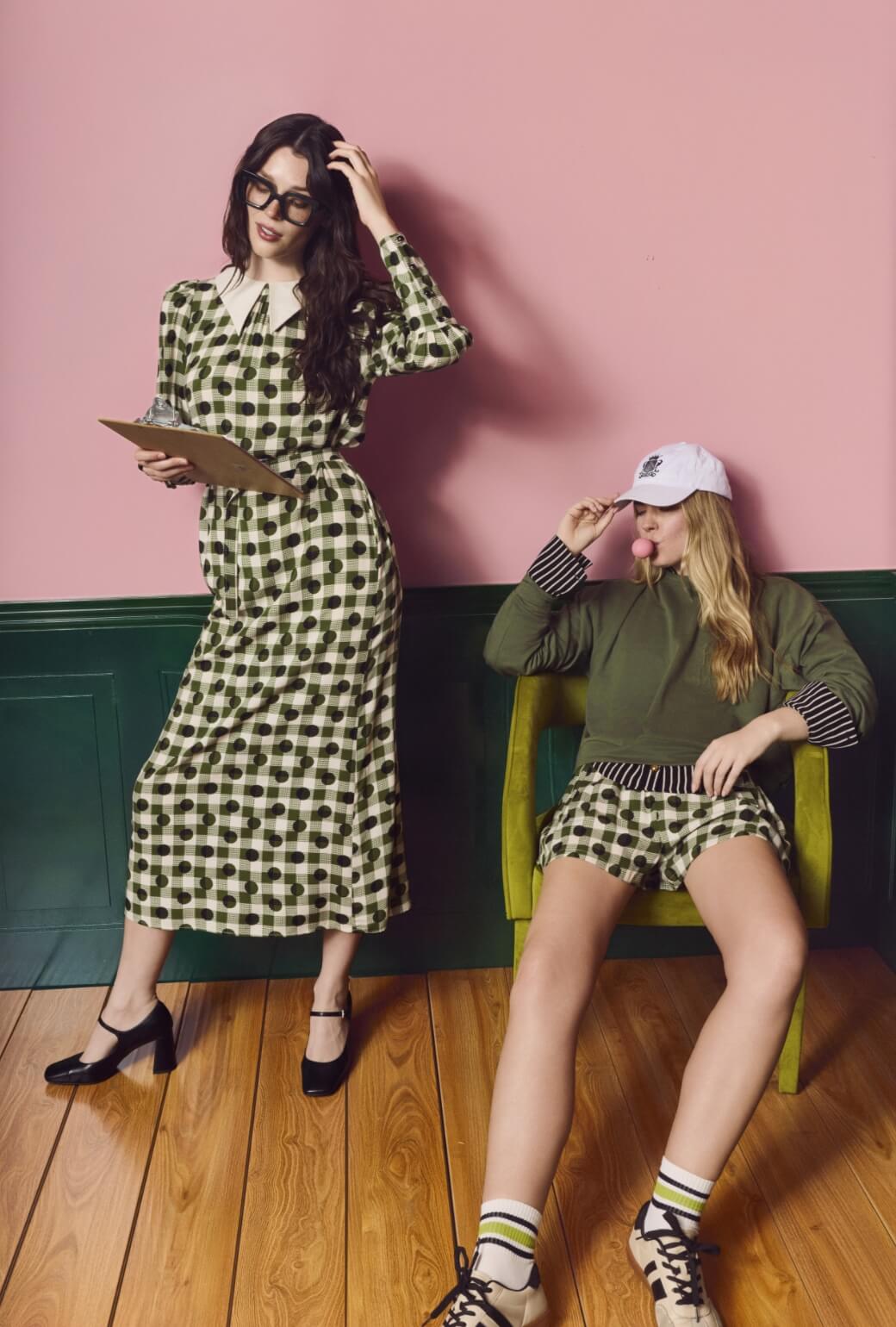 The Skipper Dress Maxi - Olive Dot