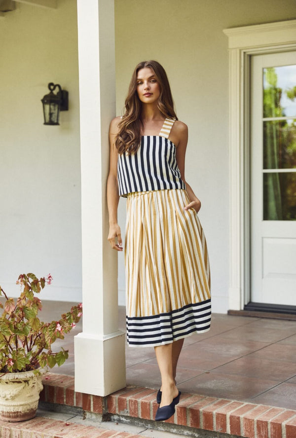 The Slim Top - Black and Sand Stripe