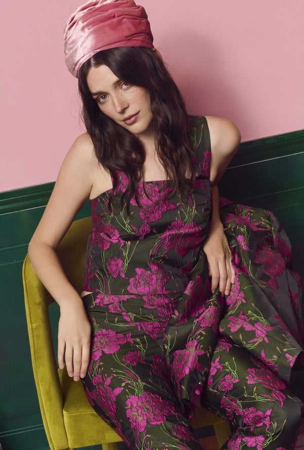 The Slim Top - Magenta Floral Jacquard