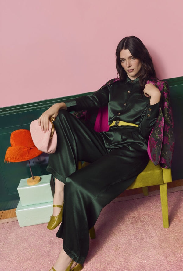 The Spencer Pant - Deep Green Satin