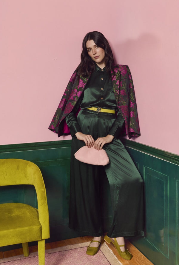 The Spencer Pant - Deep Green Satin