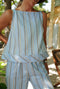 Buru x Megan Stokes The Stokes Swing Top - Blue & Brown Stripe