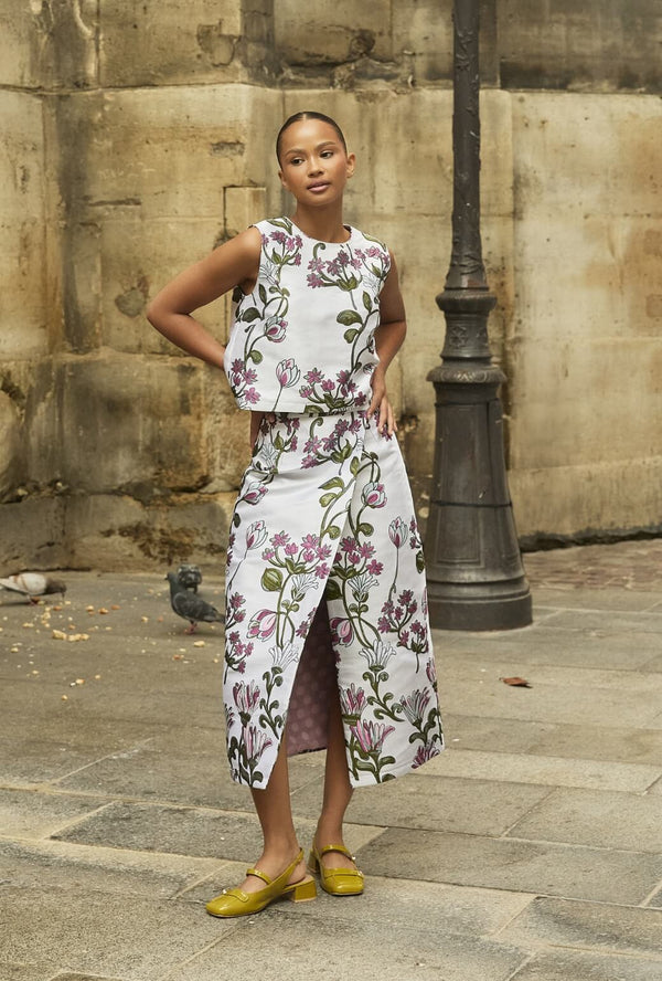 The Whitney Wrap Skirt - Pewter Vines