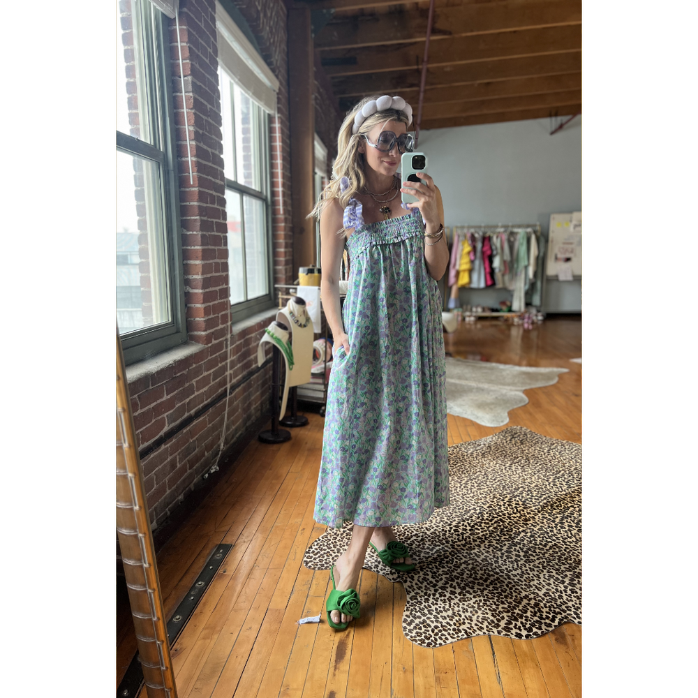 Tie Top MIDI Dress - Lilac Daisy, image