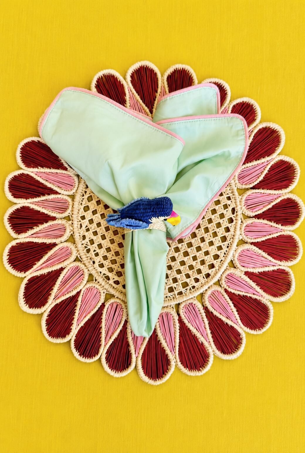 Toucan Rattan Napkin Rings - Blue