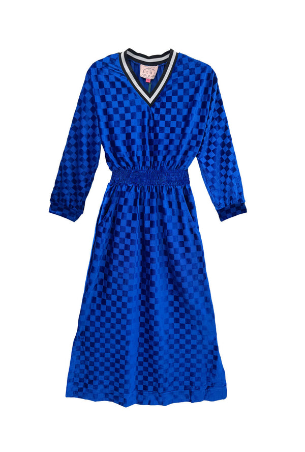 Track Dress - Cobalt Checkerboard Velour