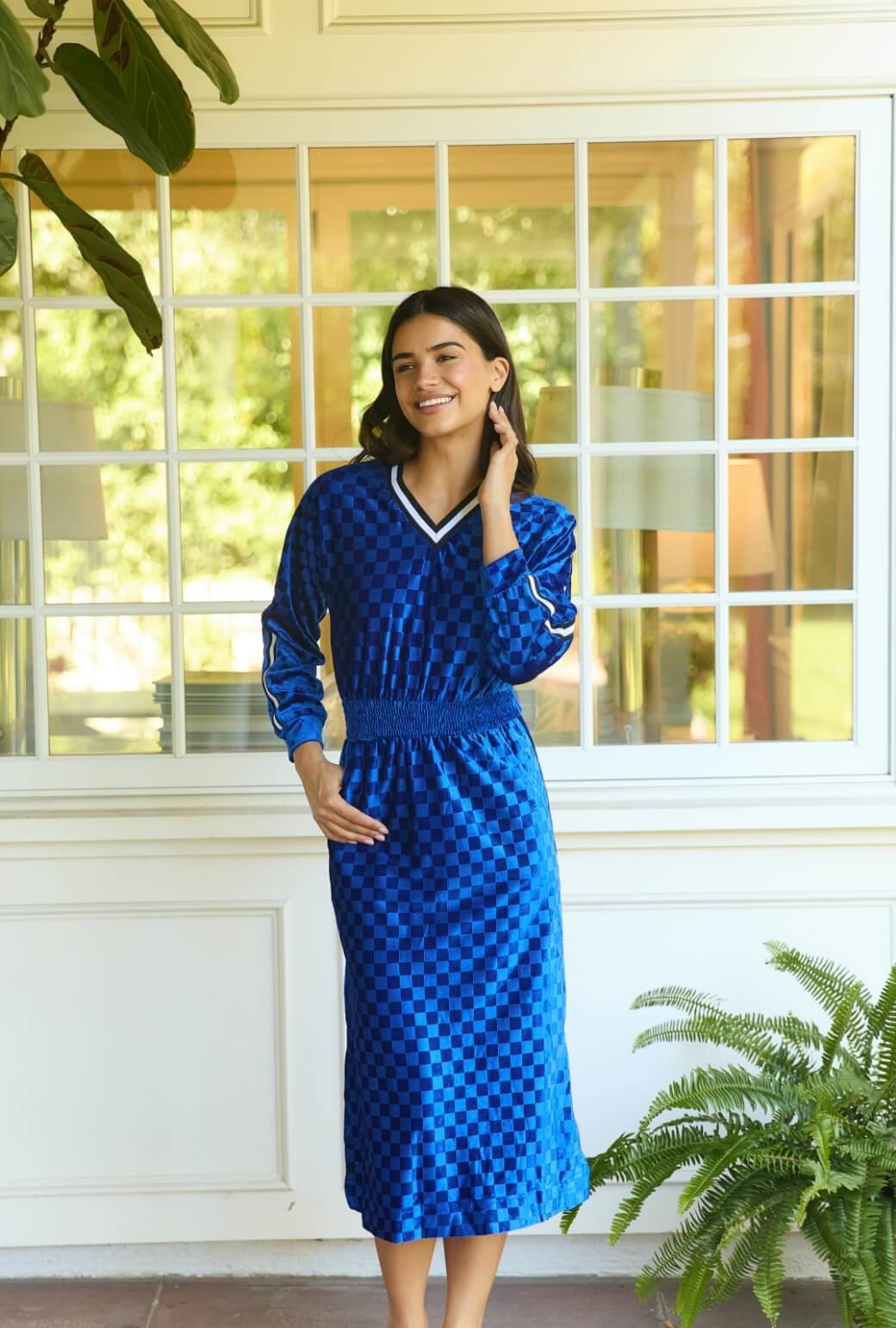 Track Dress - Cobalt Checkerboard Velour