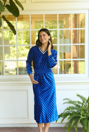 Track Dress Cobalt Checkerboard Velour