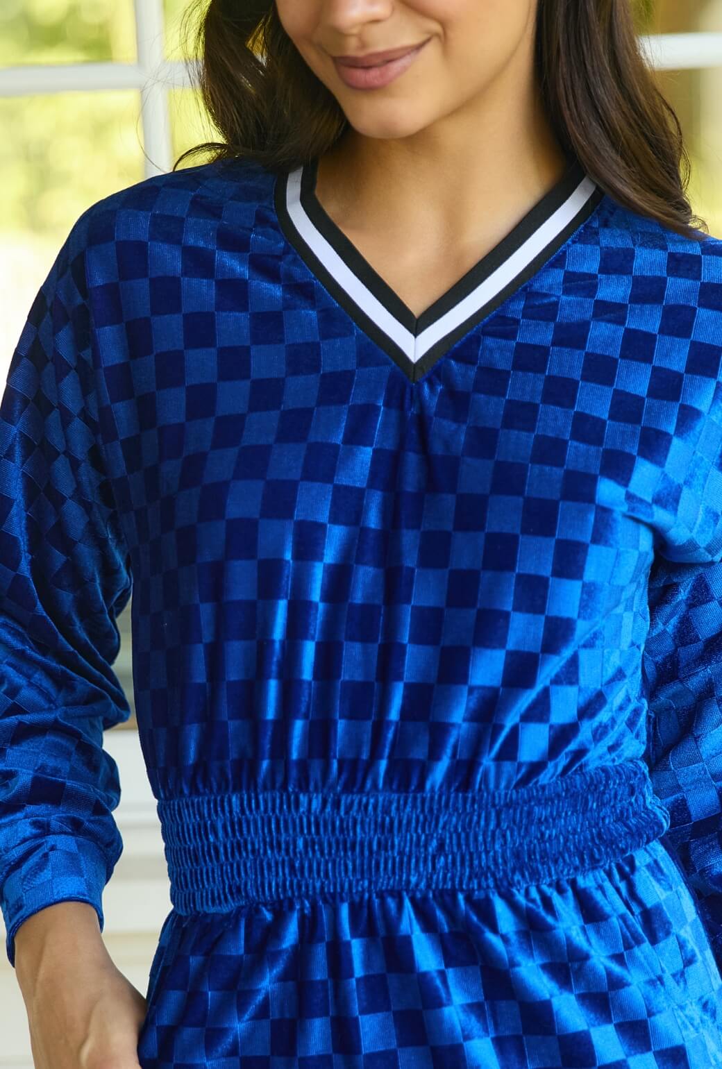 Track Dress - Cobalt Checkerboard Velour