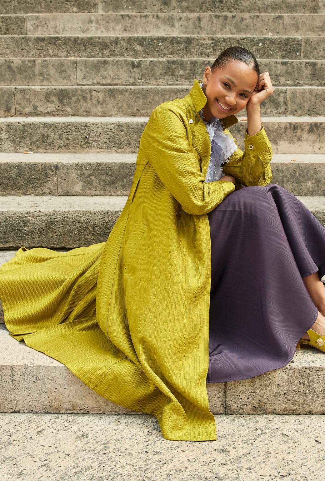 Trench Coat - Ribbed Chartreuse
