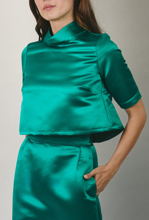 Twiggy Top - Green Satin