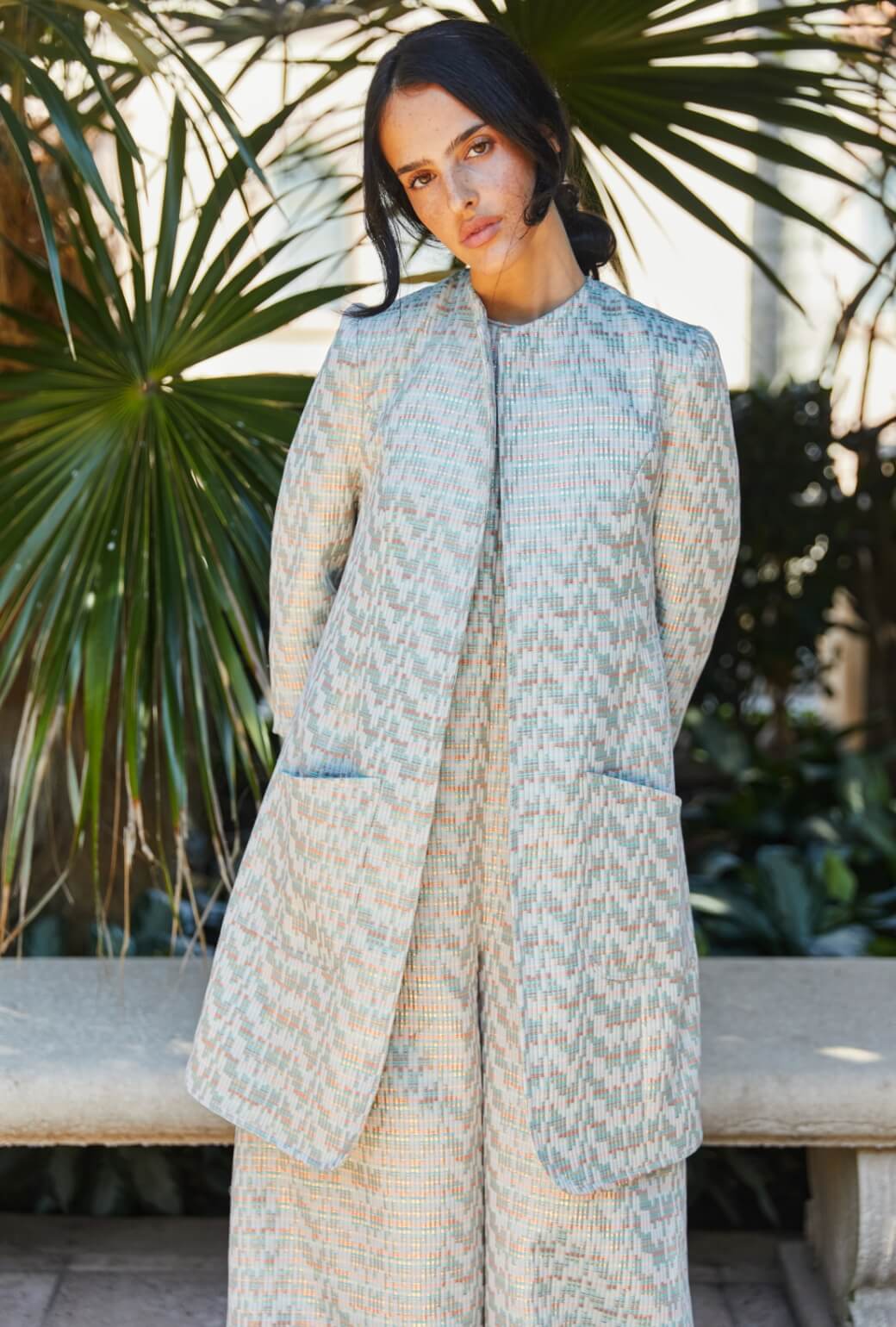 Walking Coat - Aqua Channels Brocade
