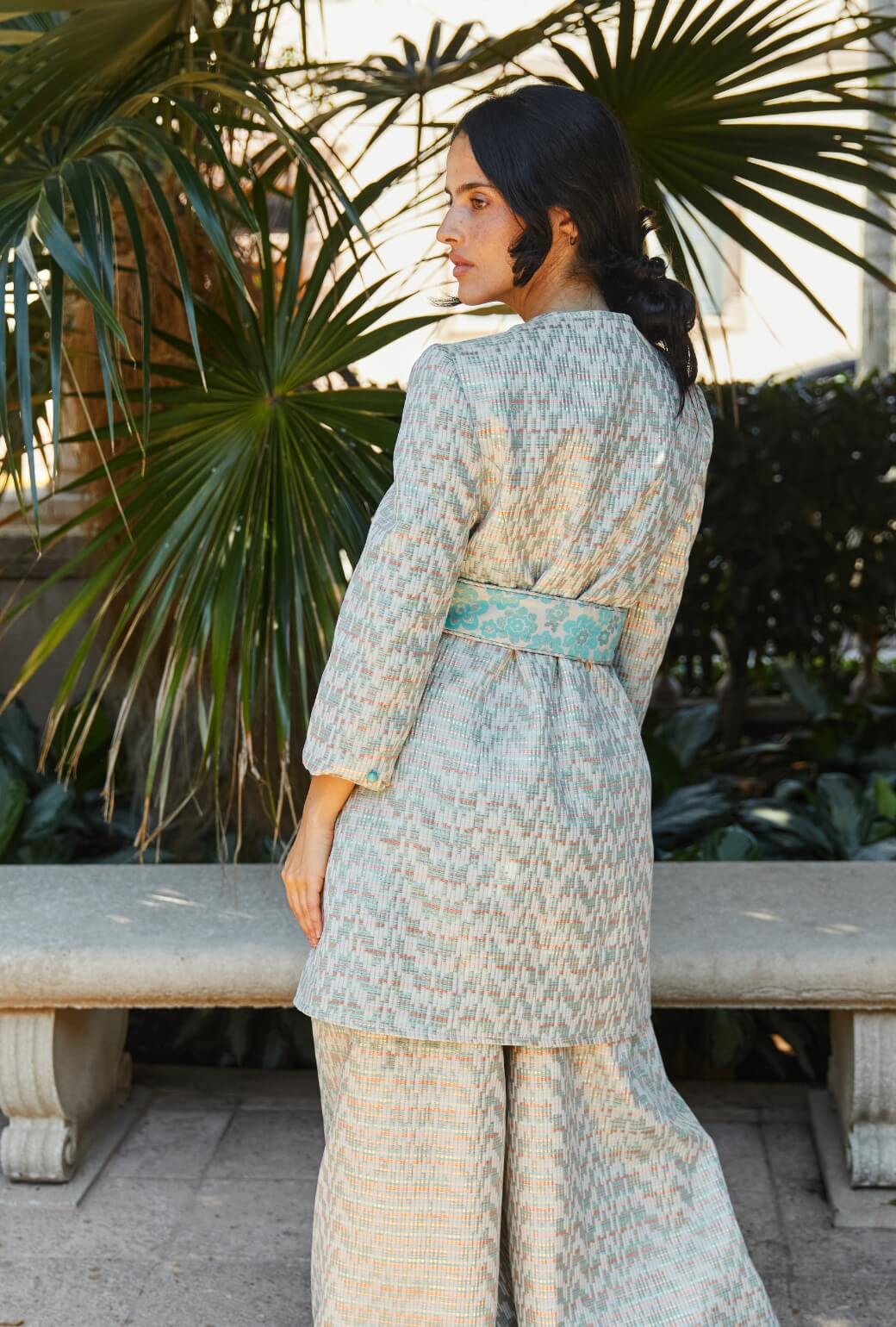 Walking Coat - Aqua Channels Brocade