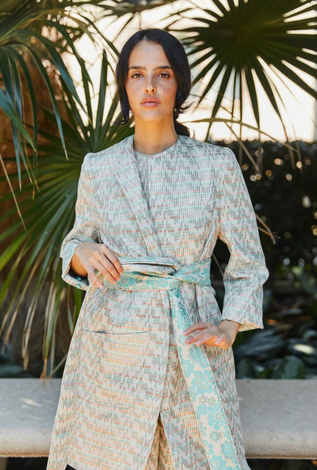 Walking Coat - Aqua Channels Brocade