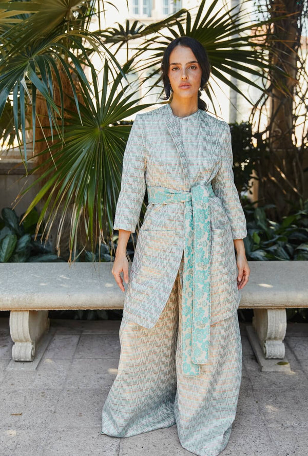 Walking Coat - Aqua Channels Brocade