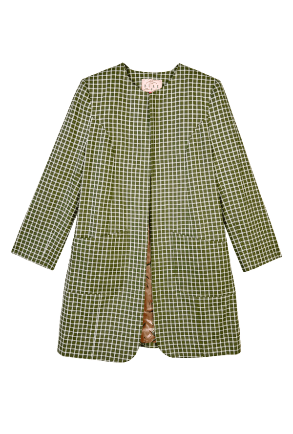 SAMPLE Buru x Megan Stokes Walking Coat - Olive Windowpane